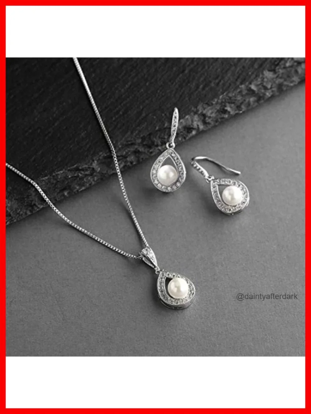 Pearl & Cubic Zirconia Wedding Jewelry Set - Necklace & Drop Earrings